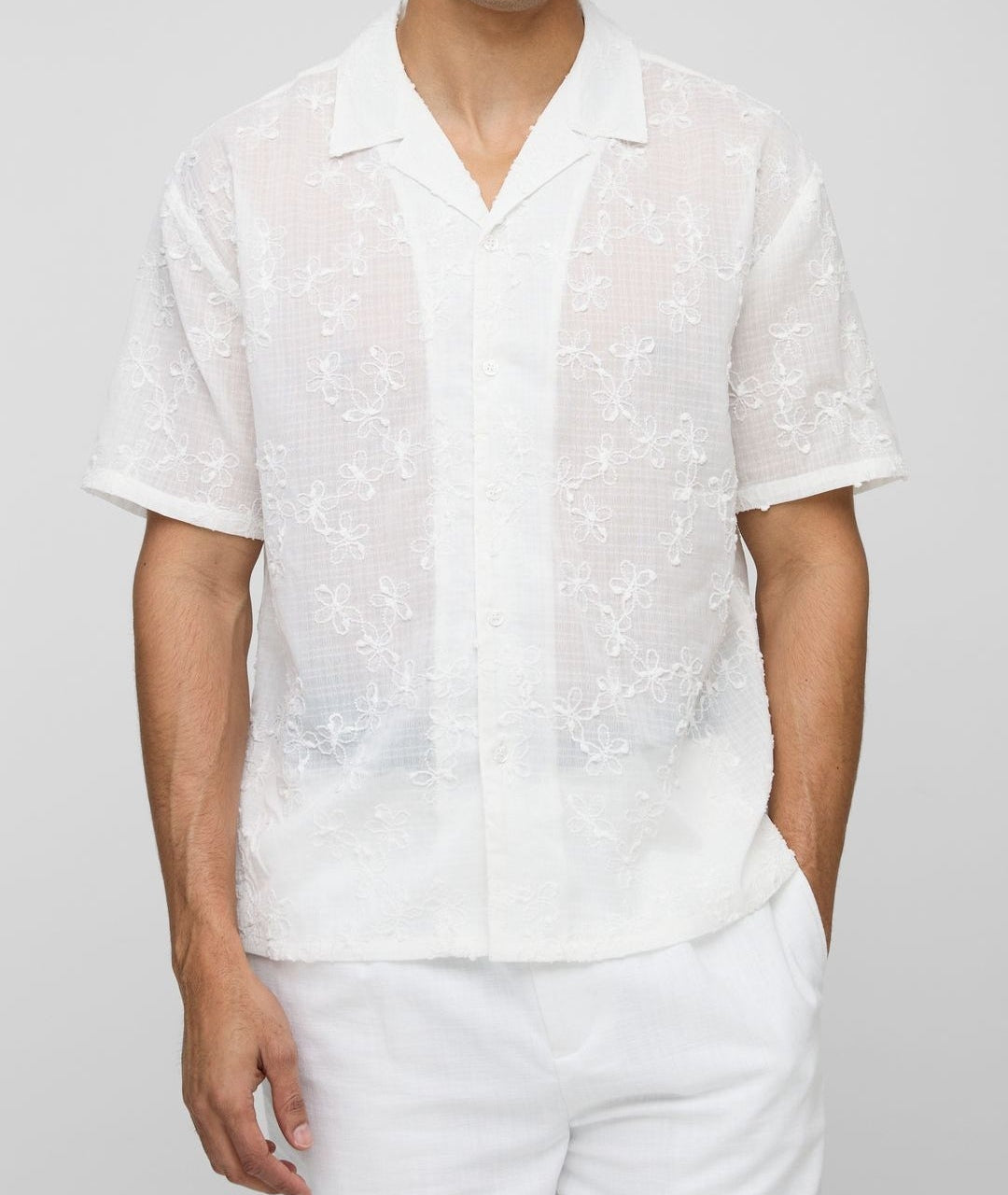 Oversized floral embroidered shirt