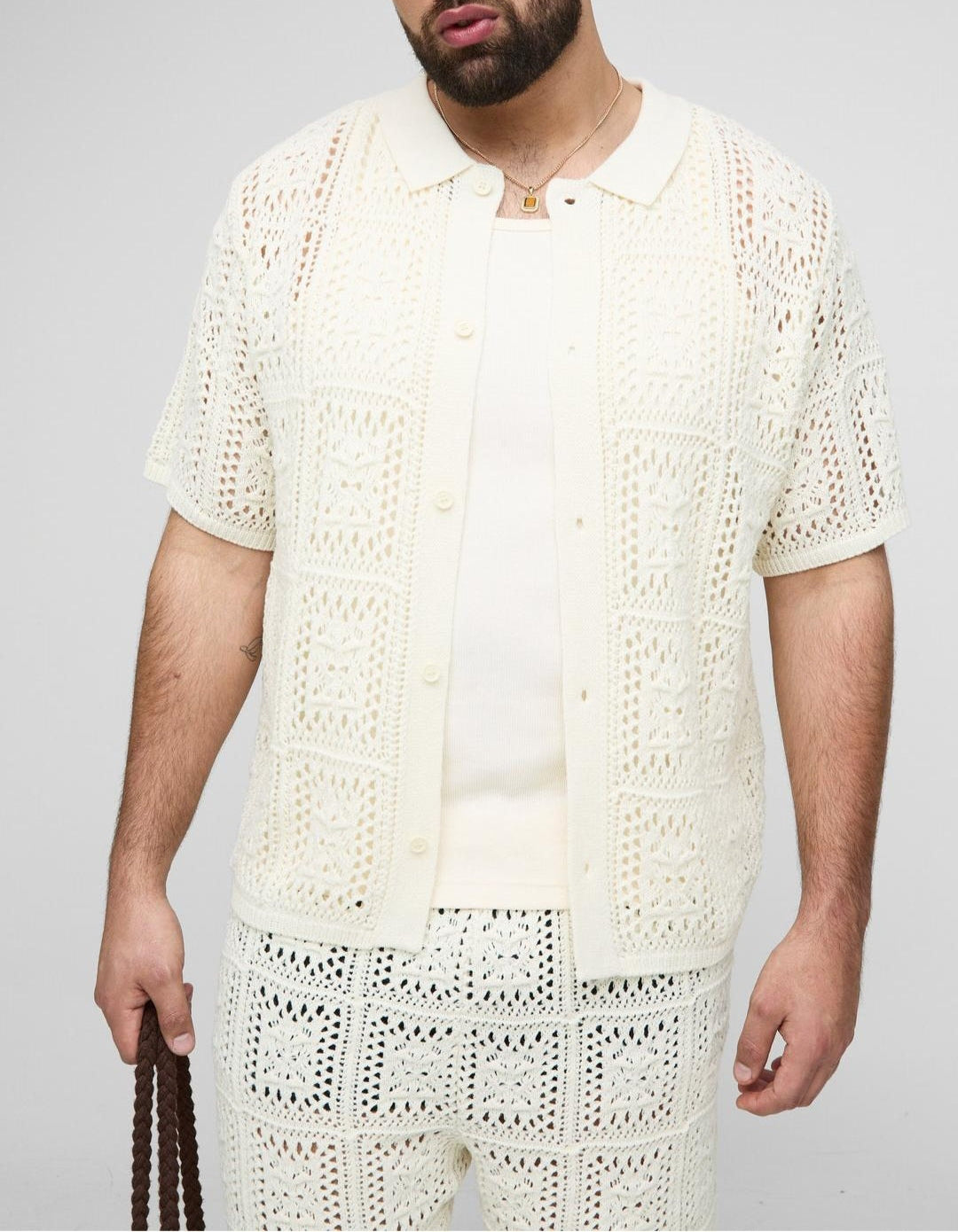 Plus Crochet Shirt & Pants Set
