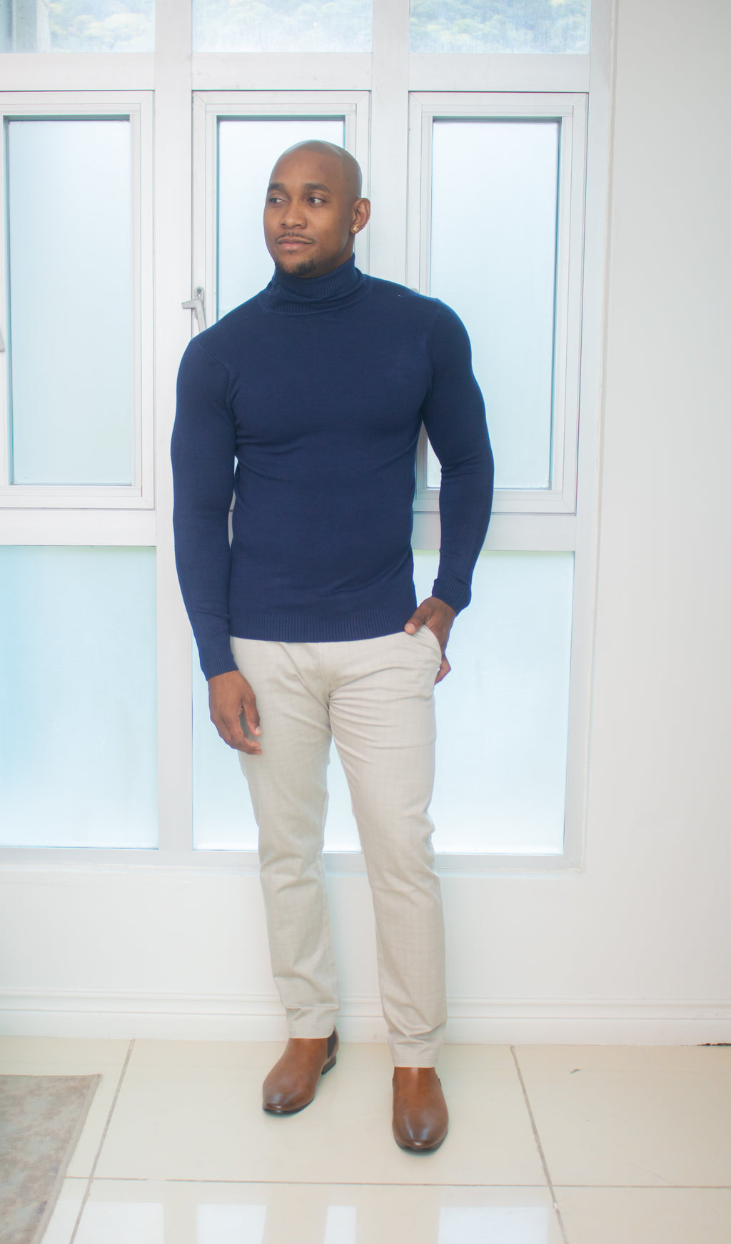 Turtle Neck Sweaters-(Navy)
