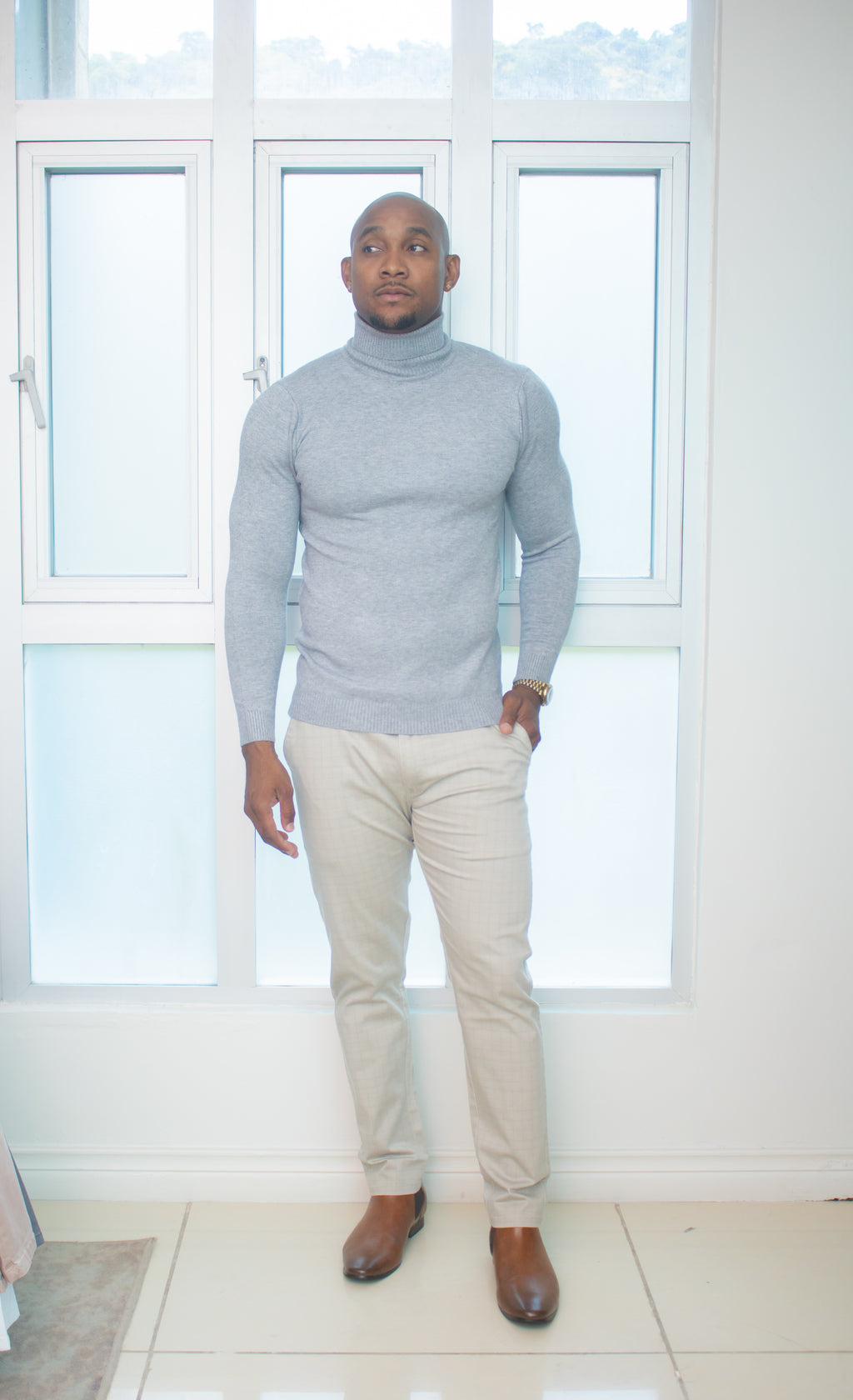 Turtle Neck Sweaters-(Grey)