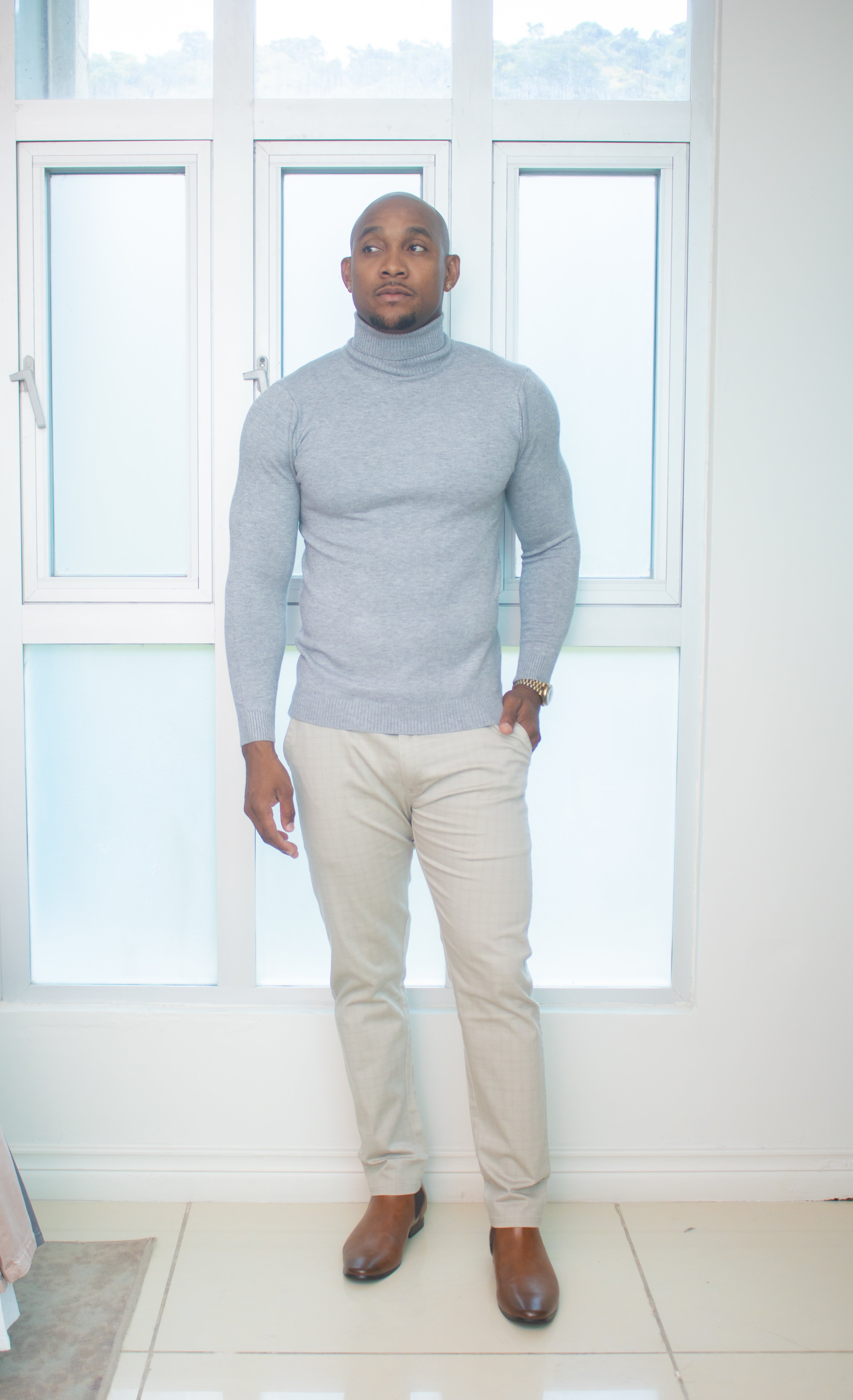 Turtle Neck Sweaters-(Grey)