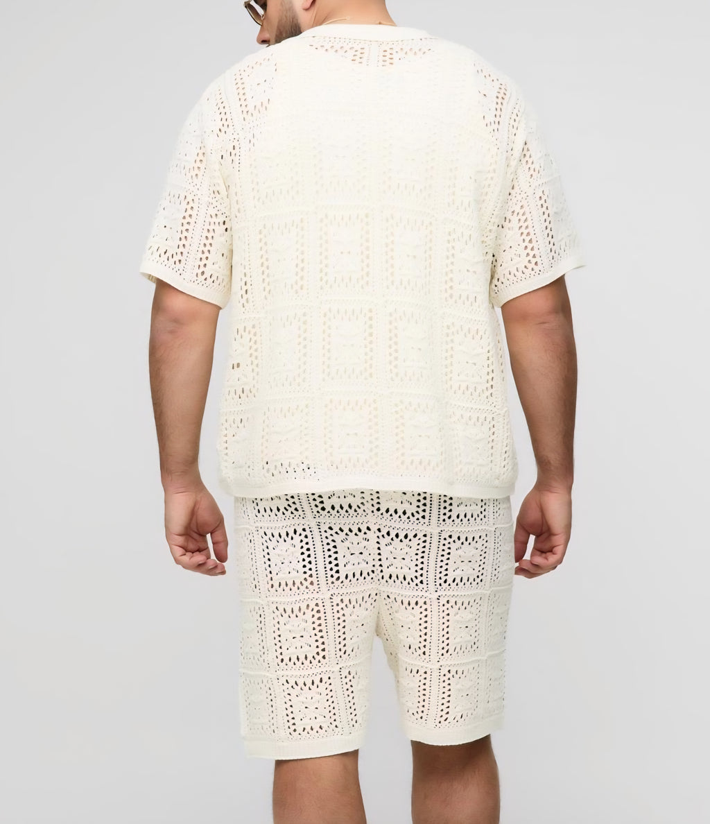 Plus Crochet Shirt & Pants Set